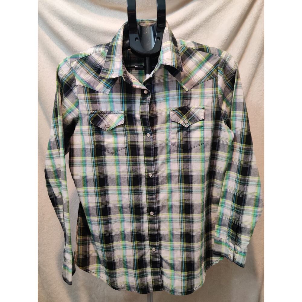 Vintage Wrangler Shirt Women's Size Medium Plaid Western Wear Pearl Snap Cowgirl